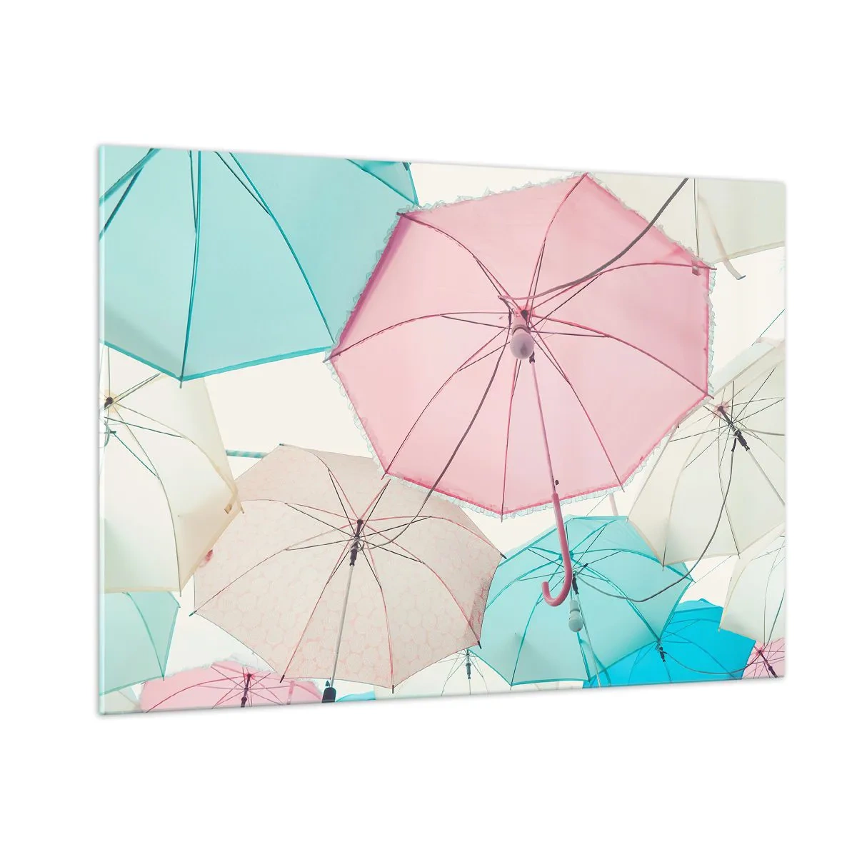 Impression sur verre - Image sur verre - Des parapluies colorés flottant dans l'air - 100x70cm - Parfois le soleil, parfois la pluie - Décoration murale moderne pour le salon et la chambre ARTTOR
