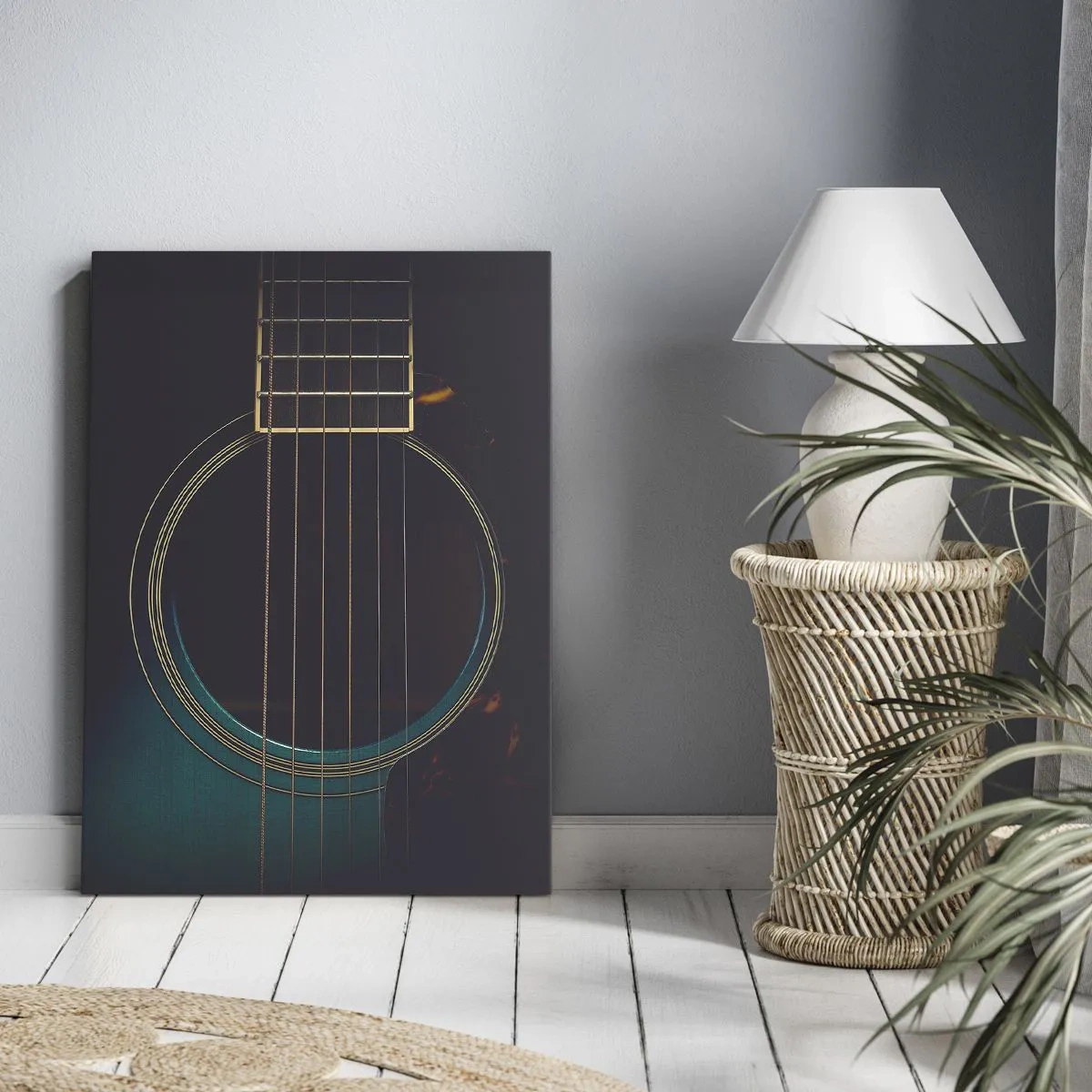 Impression sur toile - Image sur toile - Guitare acoustique dans une lumière sombre et élégante - 80x120cm - Le calme avant la tempête - Décoration murale moderne pour le salon et la chambre ARTTOR