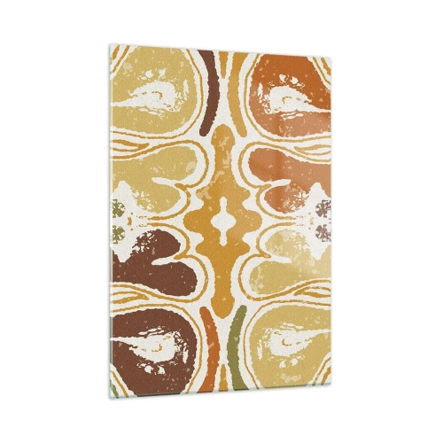 Impression sur verre - Image sur verre - Abstraction symétrique dans des tons terreux et chauds - 50x70cm - Abstraction sentimentale - Décoration murale moderne pour le salon et la chambre ARTTOR