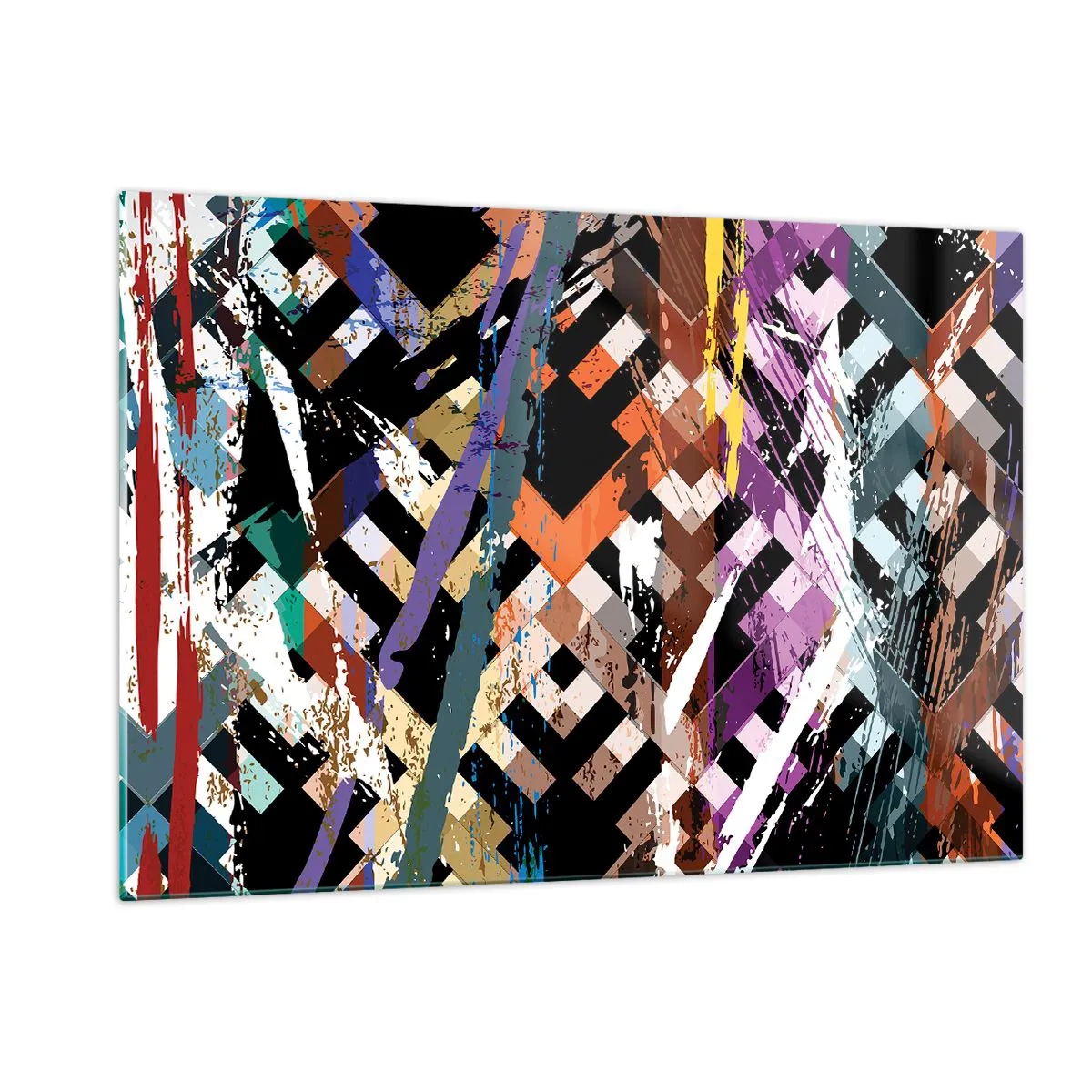 Impression sur verre - Image sur verre - Une composition abstraite aux motifs géométriques et aux couleurs intenses. - 120x80cm - Se mettre au carré - Décoration murale moderne pour le salon et la chambre ARTTOR