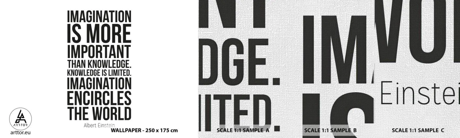 Échantillon de Papier Peint Premium Canvas - Einstein sur le pouvoir de l'imagination - Typographie, Affirmation, Maxime - 100x30 cm