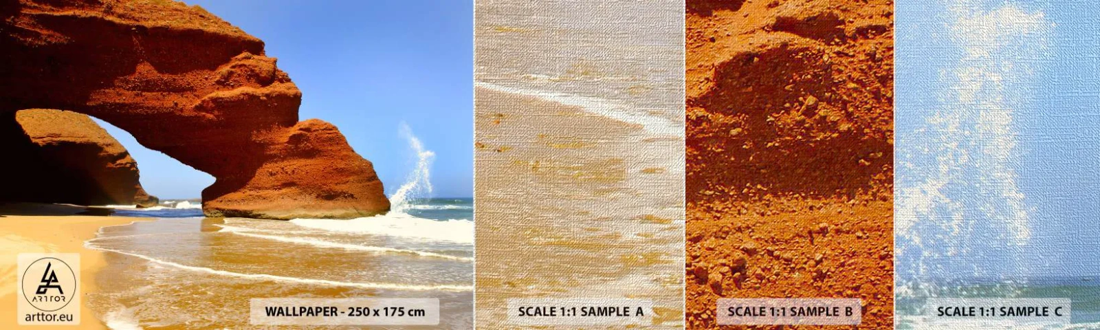 Échantillon de Papier Peint Premium Canvas - L'eau et le vent depuis des milliers d'années - Paysage, Maroc, Océan - 100x30 cm