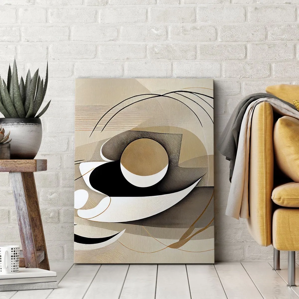 Impression sur toile - Image sur toile - Composition abstraite dans les tons beige et noir - 70x100cm - Composition : l'essence des choses - Décoration murale moderne pour le salon et la chambre ARTTOR