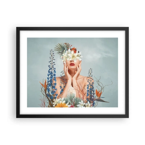 Affiche dans un cadre noir - Poster - Femme - fleur - 50x40 cm
