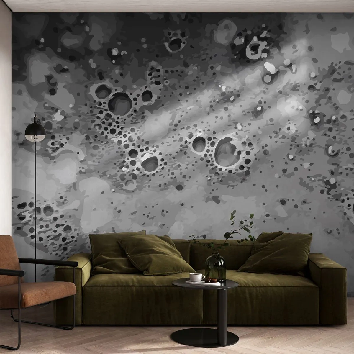 Papier Peint Photo Premium Sand - Motif abstrait dans les tons de gris avec des bulles - 100x70cm - Comme un paysage lunaire - Décoration murale moderne pour le salon et la chambre ARTTOR