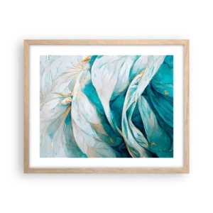 Affiche dans un chêne clair - Poster - Abstraction bleue avec un motif doré - 50x40 cm