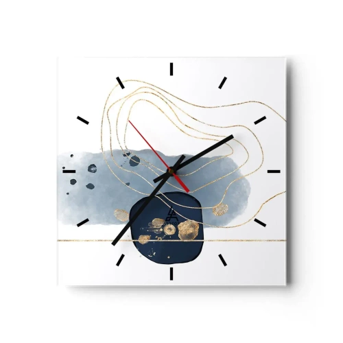 Horloge murale - Pendule murale - Abstraction dans les tons de bleu et d'or - 30x30cm - Fantaisie bleu et or - Décoration murale moderne pour le salon et la chambre ARTTOR