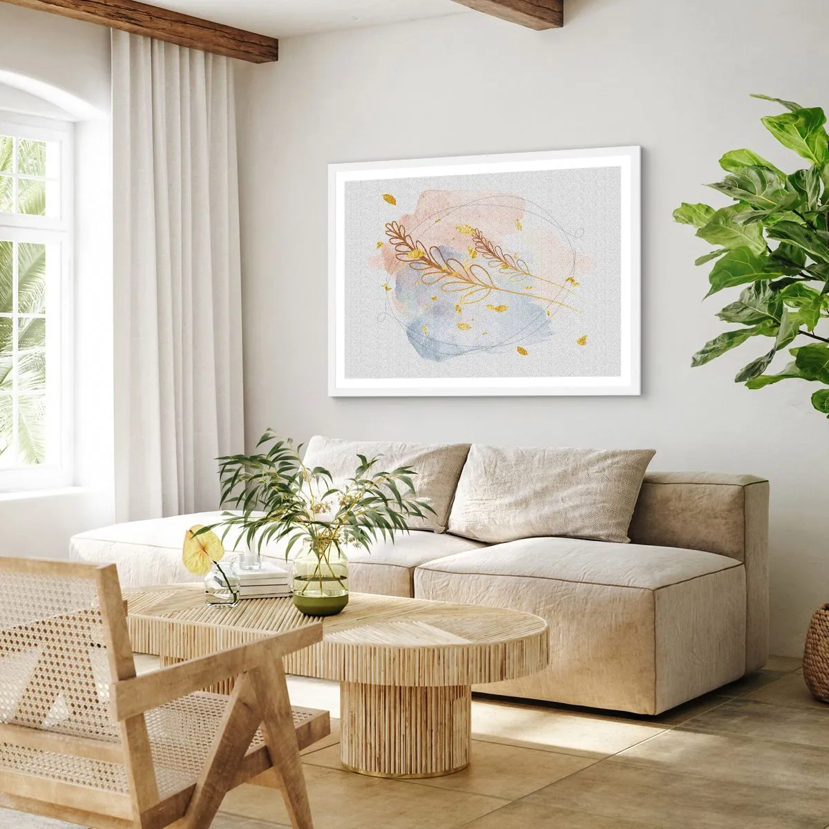 Affiche dans un cadre blanc - Poster - Explosion d'or - 100x70 cm