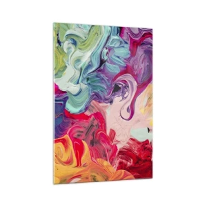 Impression sur verre - Image sur verre - Une composition abstraite aux couleurs vibrantes et tourbillonnantes et à la structure dynamique. - 70x100cm - La naissance des couleurs - Décoration murale moderne pour le salon et la chambre ARTTOR