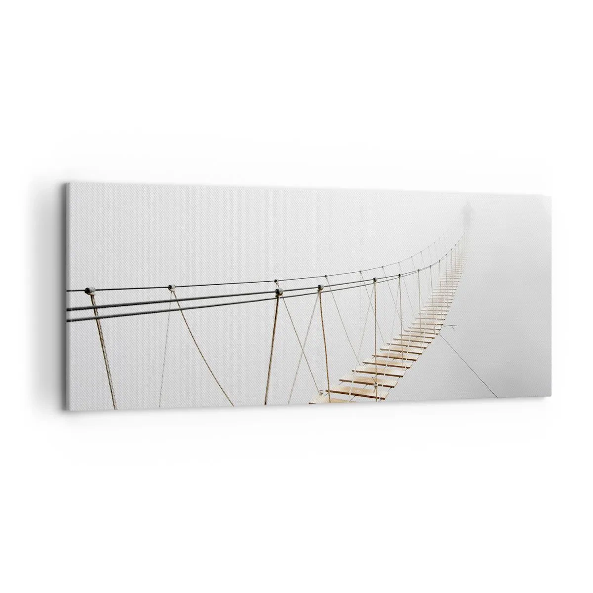 Impression sur toile - Image sur toile - Un pont suspendu dans le brouillard vu d'une perspective minimaliste - 120x50cm - Où cela va-t-il te mener? - Décoration murale moderne pour le salon et la chambre ARTTOR