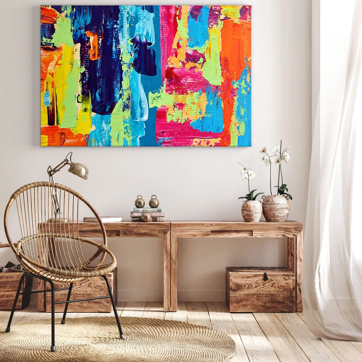 Impression sur toile - Image sur toile - Composition abstraite de couleurs sous une forme dynamique - 100x70cm - La vie est belle! - Décoration murale moderne pour le salon et la chambre ARTTOR