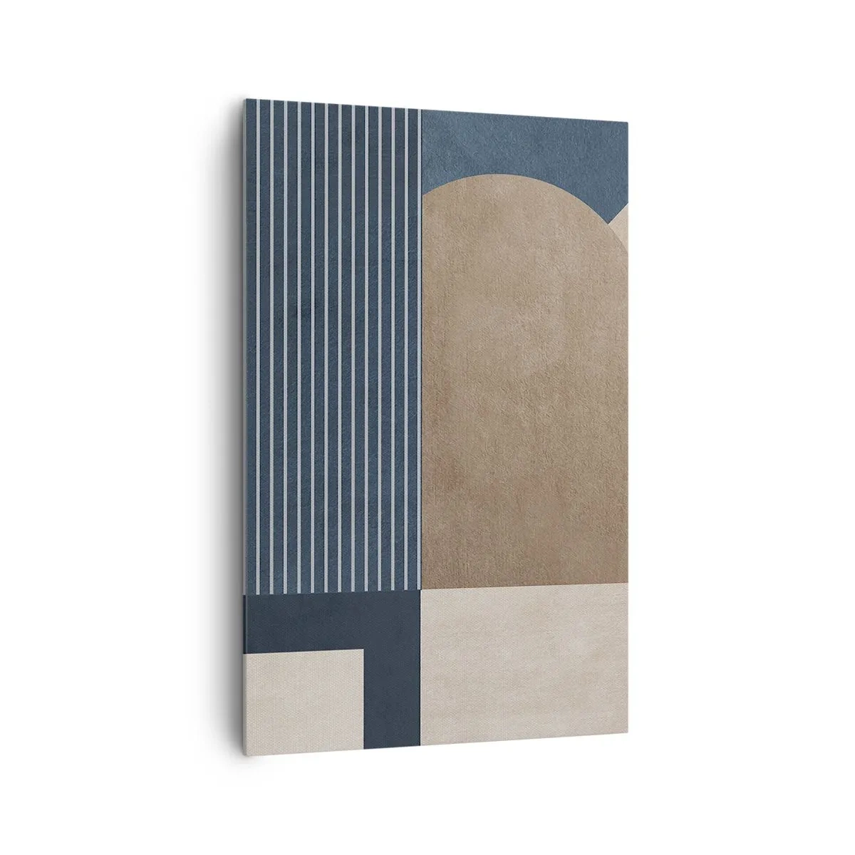 Impression sur toile - Image sur toile - Figures géométriques dans les tons beige et bleu marine avec des lignes - 80x120cm - Composition simple et en rondeur - Décoration murale moderne pour le salon et la chambre ARTTOR