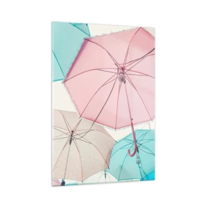 Impression sur verre - Image sur verre - Des parapluies colorés flottant dans l'air - 50x70cm - Parfois le soleil, parfois la pluie - Décoration murale moderne pour le salon et la chambre ARTTOR
