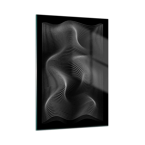 Impression sur verre - Image sur verre - Des lignes blanches hypnotisantes ondulant sur un fond noir - 50x70cm - Danse de lumière dans l'espace - Décoration murale moderne pour le salon et la chambre ARTTOR