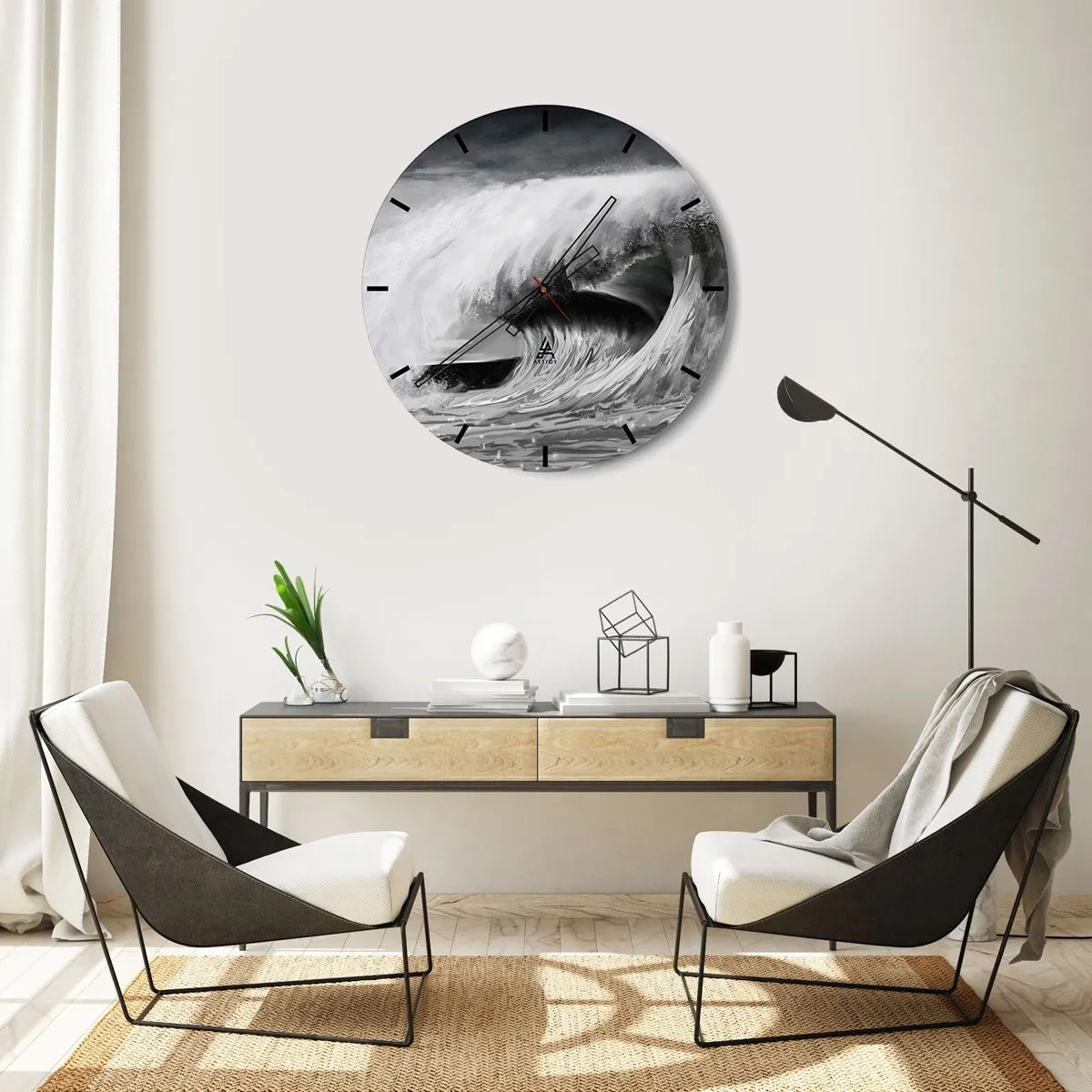 Horloge murale - Pendule murale - Une vague dynamique dans les tons de noir et blanc - 30x30cm - La colère de l'océan - Décoration murale moderne pour le salon, la cuisine et la chambre ARTTOR