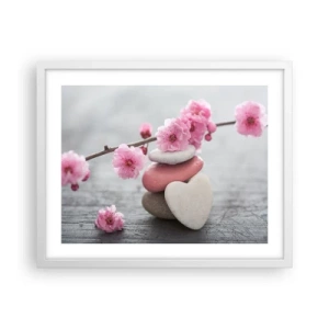 Affiche dans un cadre blanc - Poster - Le bonheur avec une fleur de cerisier - 50x40 cm