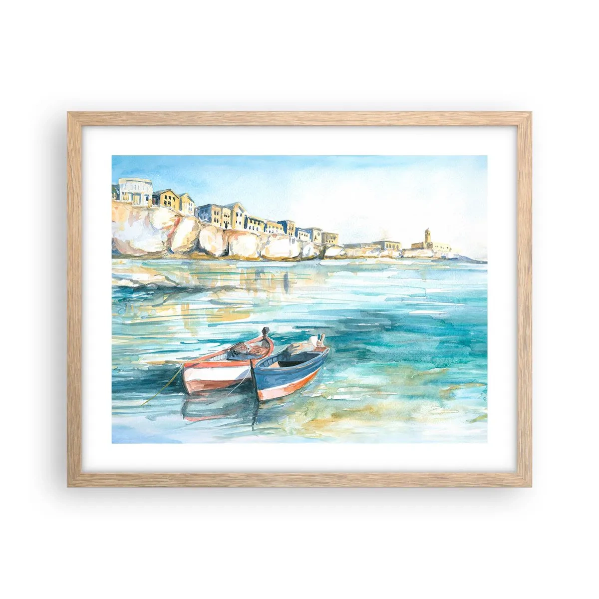 Affiche dans un chêne clair - Poster - Paysage dans l'azur - 50x40 cm