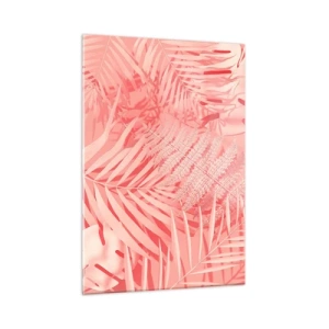 Impression sur verre - Image sur verre - Feuilles tropicales roses dans une composition moderne - 50x70cm - Concept de rose - Décoration murale moderne pour le salon et la chambre ARTTOR