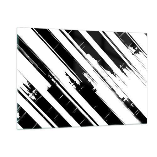 Impression sur verre - Image sur verre - Rayures dynamiques noires et blanches avec un effet vieilli - 120x80cm - Une composition intense et dynamique - Décoration murale moderne pour le salon et la chambre ARTTOR