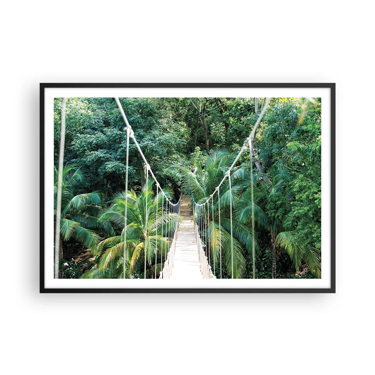 Affiche dans un cadre noir - Poster - Un pont suspendu dans une jungle tropicale pleine de verdure - 100x70cm - Welcome to the jungle! - Décoration murale moderne pour le salon et la chambre ARTTOR
