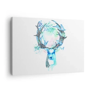 Impression sur toile - Image sur toile - Un graphique de cerf fantaisiste avec un motif de nature et de papillon - 70x50cm - La force et la délicatesse de la nature - Décoration murale moderne pour le salon et la chambre ARTTOR