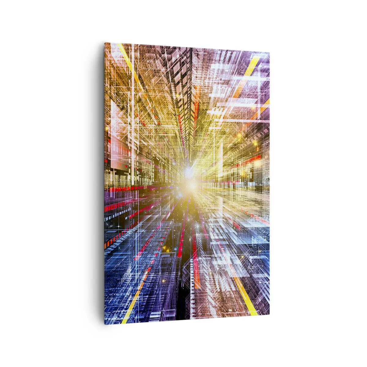 Impression sur toile - Image sur toile - Lumières dynamiques dans un couloir futuriste - 80x120cm - Couloir lumineux - Décoration murale moderne pour le salon et la chambre ARTTOR