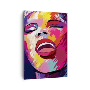 Impression sur toile - Image sur toile - Portrait abstrait d'une femme aux couleurs vives - 50x70cm - Chante toute ma vie - Décoration murale moderne pour le salon et la chambre ARTTOR