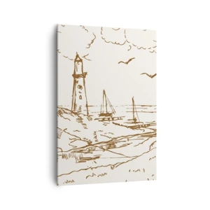 Impression sur toile - Image sur toile - Croquis d'un phare surplombant la mer - 70x100cm - Esquisse de souvenirs d'été - Décoration murale moderne pour le salon et la chambre ARTTOR