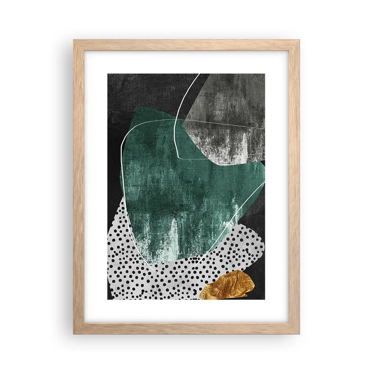 Affiche dans un chêne clair - Poster - Abstraction colorée avec feuille d'or - 30x40 cm