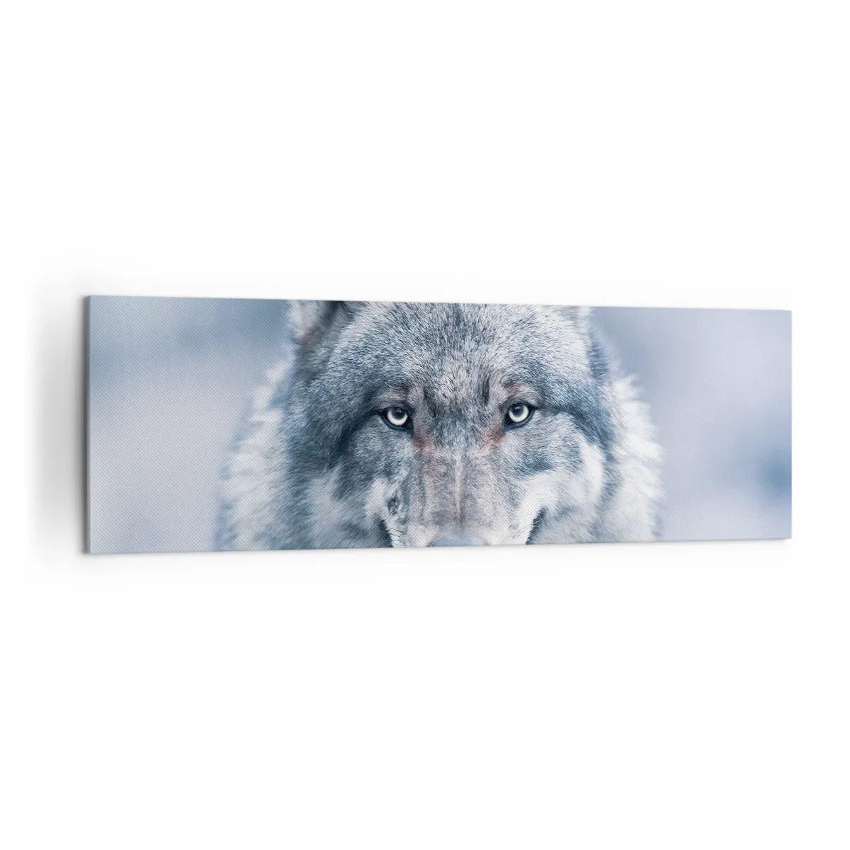 Impression sur toile - Image sur toile - Un loup au regard intense dans un paysage hivernal - 160x50cm - Relèverez-vous le défi ? - Décoration murale moderne pour le salon et la chambre ARTTOR