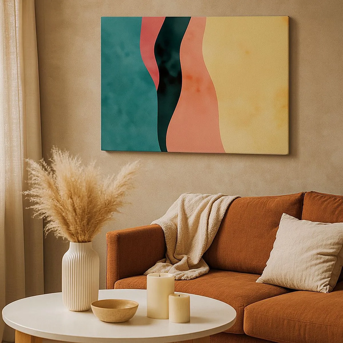 Impression sur toile - Image sur toile - Vagues abstraites aux couleurs pastel - 70x50cm - Conformité non-conforme - Décoration murale moderne pour le salon et la chambre ARTTOR