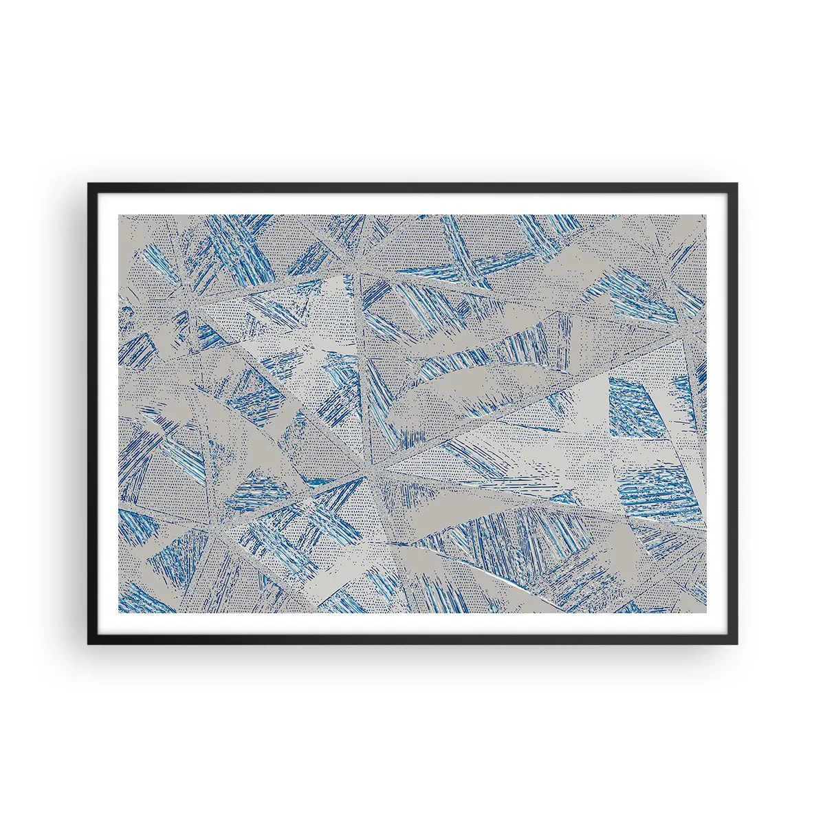 Affiche dans un cadre noir - Poster - Motifs géométriques dans les tons de bleu et de gris - 100x70cm - Dans un labyrinthe bleu-gris - Décoration murale moderne pour le salon et la chambre ARTTOR