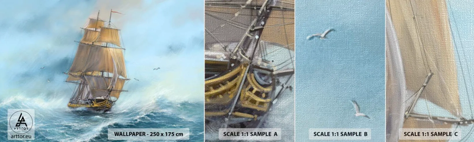 Échantillon de Papier Peint Premium Canvas - Se précipitant sur les vagues - Mer, Bateau, Nautique - 100x30 cm