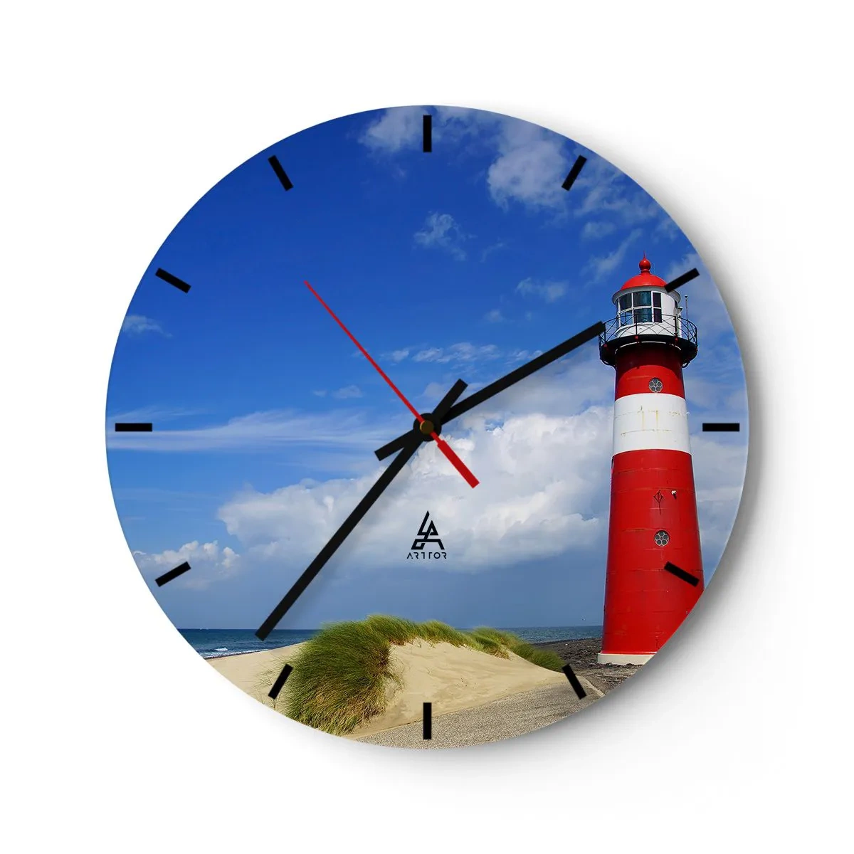 Horloge murale - Pendule murale - Un phare rouge et blanc contre un ciel bleu - 30x30cm - Rêve de solitude - Décoration murale moderne pour le salon, la cuisine et la chambre ARTTOR