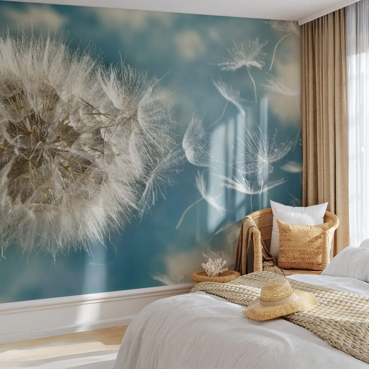 Papier Peint Photo Premium Sand - Gonflables dans une douce brise sur fond bleu - 100x70cm - souffle d'ange - Décoration murale moderne pour le salon et la chambre ARTTOR