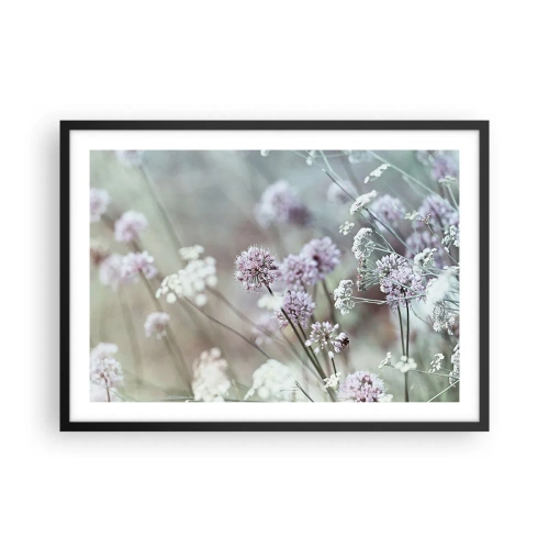 Affiche dans un cadre noir - Poster - Fleurs délicates aux tons pastel - 70x50cm - Herbes douces en filigrane - Décoration murale moderne pour le salon et la chambre ARTTOR