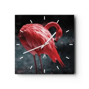 Horloge murale - Pendule murale - Un flamant rose sur fond vert foncé - 30x30cm - Poème cramoisi de la nature - Décoration murale moderne pour le salon et la chambre ARTTOR
