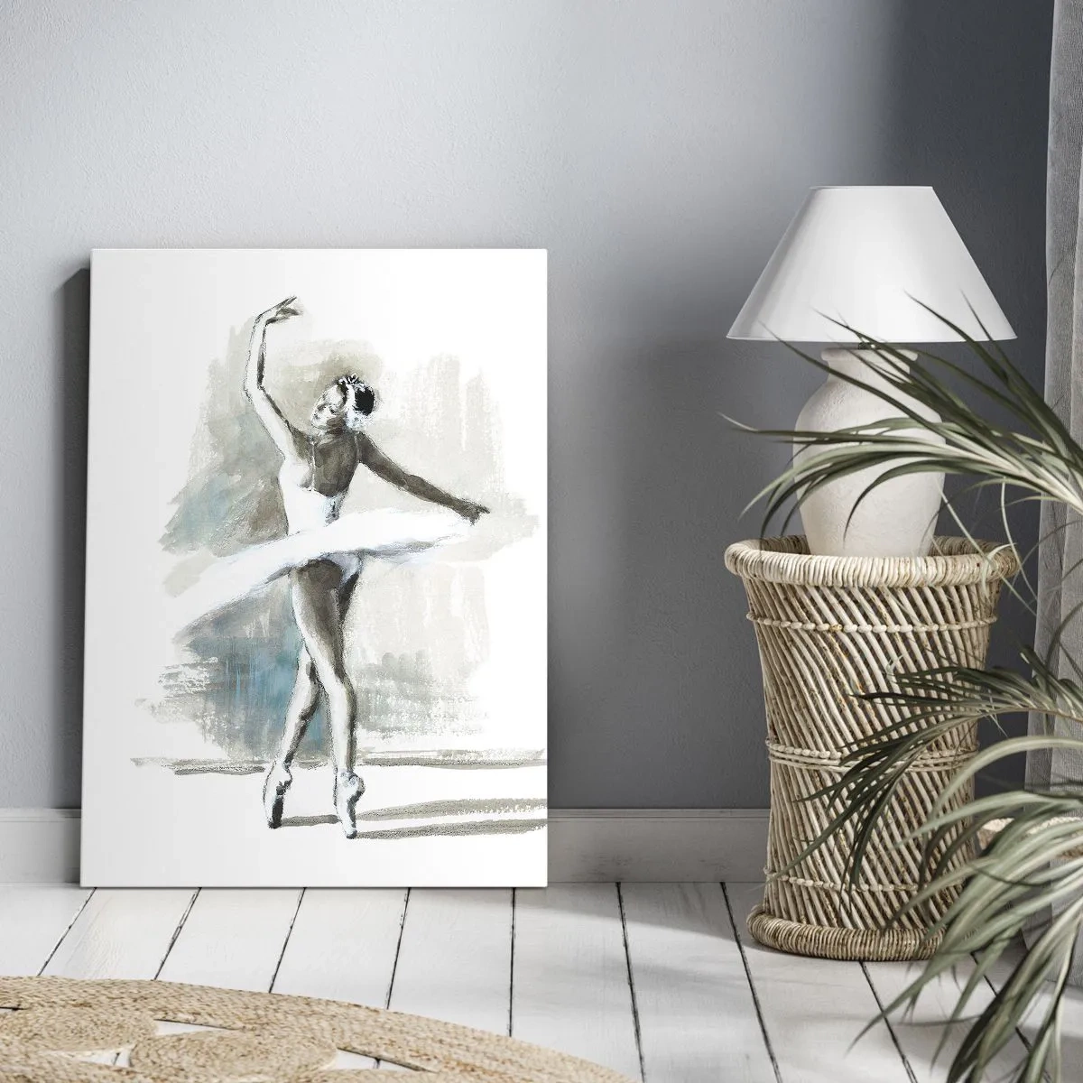 Impression sur toile - Image sur toile - Une danseuse de ballet dans une pose de ballet sur un fond de tons aquarelle délicats. - 70x100cm - Enchantement du cygne - Décoration murale moderne pour le salon et la chambre ARTTOR