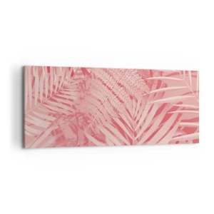 Impression sur toile - Image sur toile - Feuilles tropicales roses dans un style délicat et minimaliste - 120x50cm - Concept de rose - Décoration murale moderne pour le salon et la chambre ARTTOR