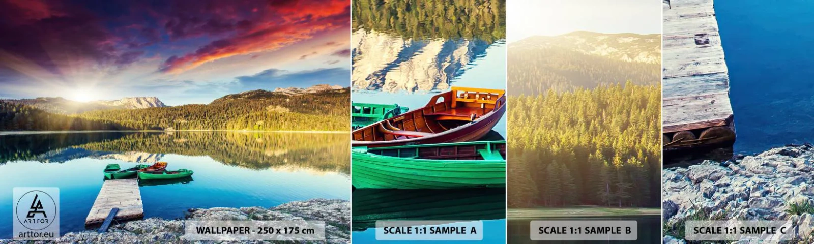 Échantillon De Papier Peint Standard Eco - Aussi lisse qu'un miroir au-dessus de l'eau - Paysage, Montagnes, Forêt - 100x30 cm