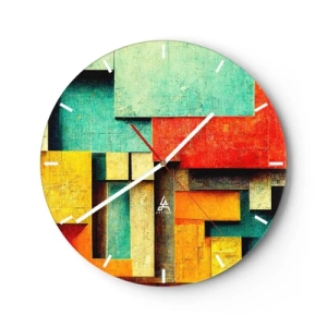 Horloge murale - Pendule murale - Blocs géométriques colorés dans un style abstrait - 30x30cm - Festival des angles droits - Décoration murale moderne pour le salon, la cuisine et la chambre ARTTOR