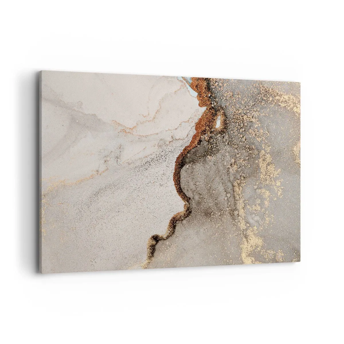 Impression sur toile - Image sur toile - Motif abstrait avec des nuances d'or et de gris - 100x70cm - Aux frontières des couleurs - Décoration murale moderne pour le salon et la chambre ARTTOR