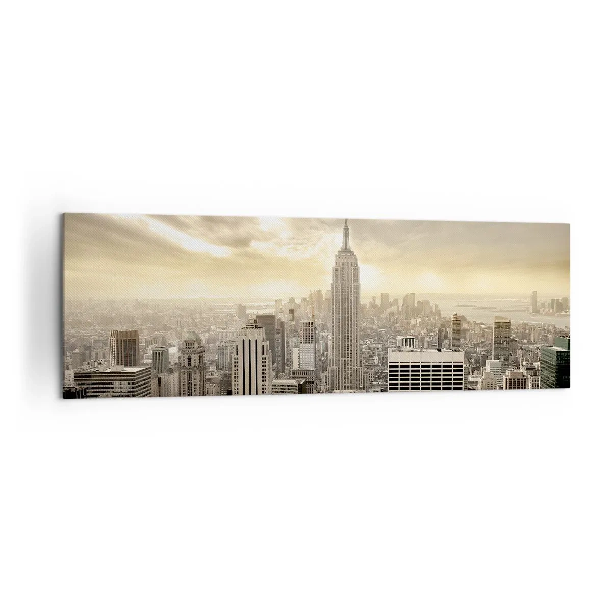 Impression sur toile - Image sur toile - Panorama de la ville avec vue sur l'Empire State Building - 160x50cm - New York tissé de gris - Décoration murale moderne pour le salon et la chambre ARTTOR