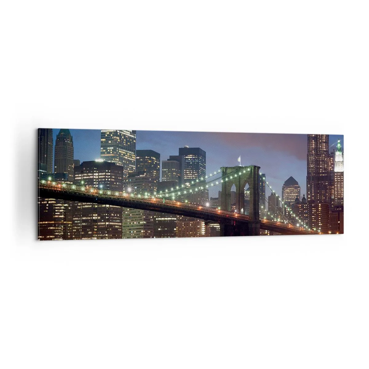 Impression sur toile - Image sur toile - Pont de New York la nuit avec bâtiments illuminés - 160x50cm - Nuit rougeoyante - Décoration murale moderne pour le salon et la chambre ARTTOR