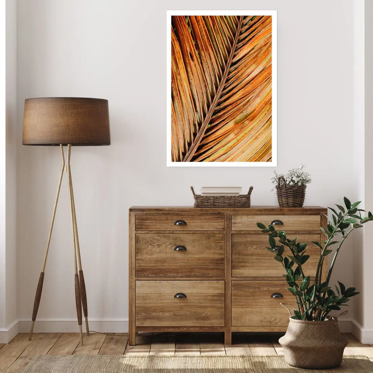 Affiche - Poster - Gros plan d'une feuille sèche dans des tons de brun et d'or. - 50x70cm - Or de noix de coco - Décoration murale moderne pour le salon et la chambre ARTTOR