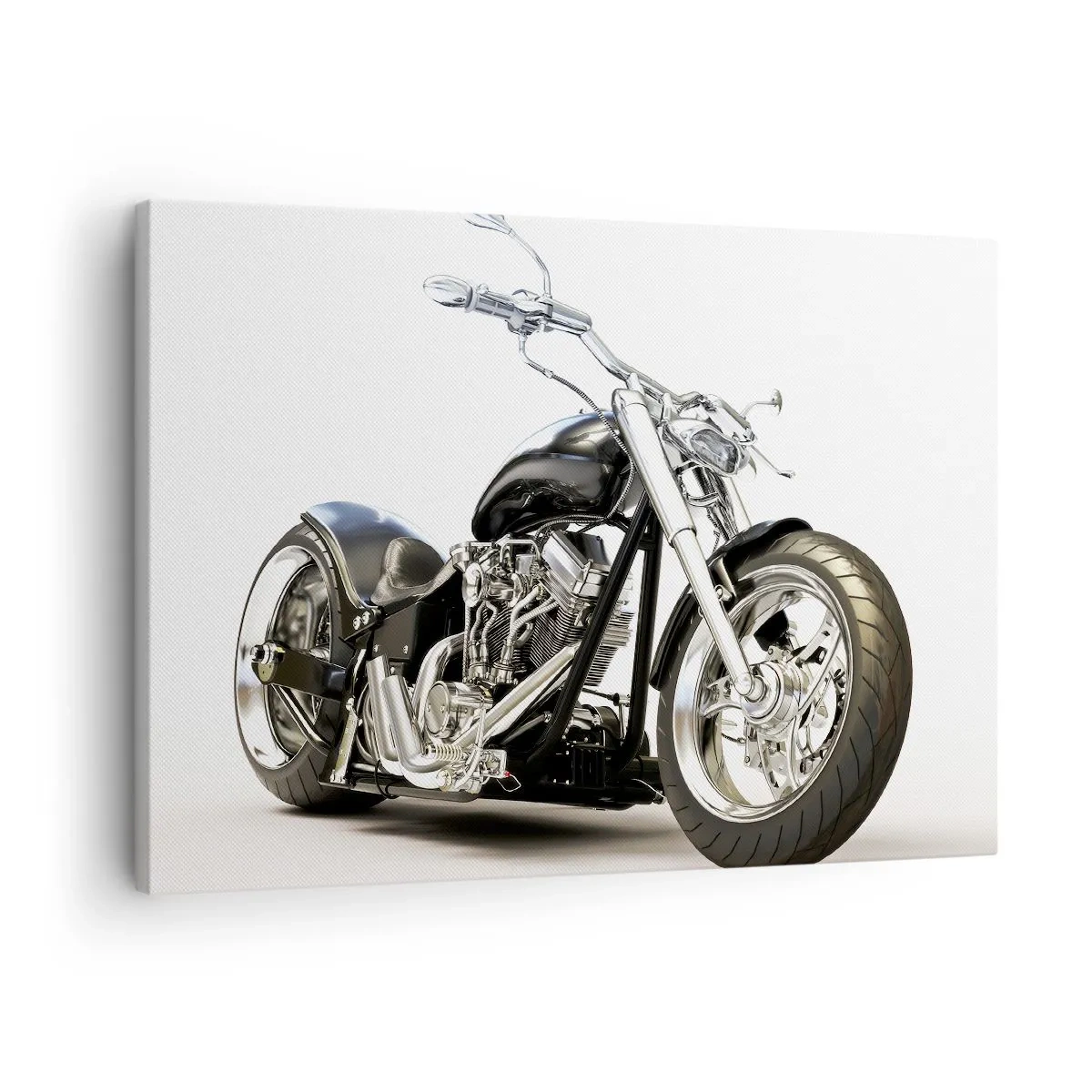 Impression sur toile - Image sur toile - Moto noire élégante sur fond blanc - 70x50cm - Force de caractère - Décoration murale moderne pour le salon et la chambre ARTTOR