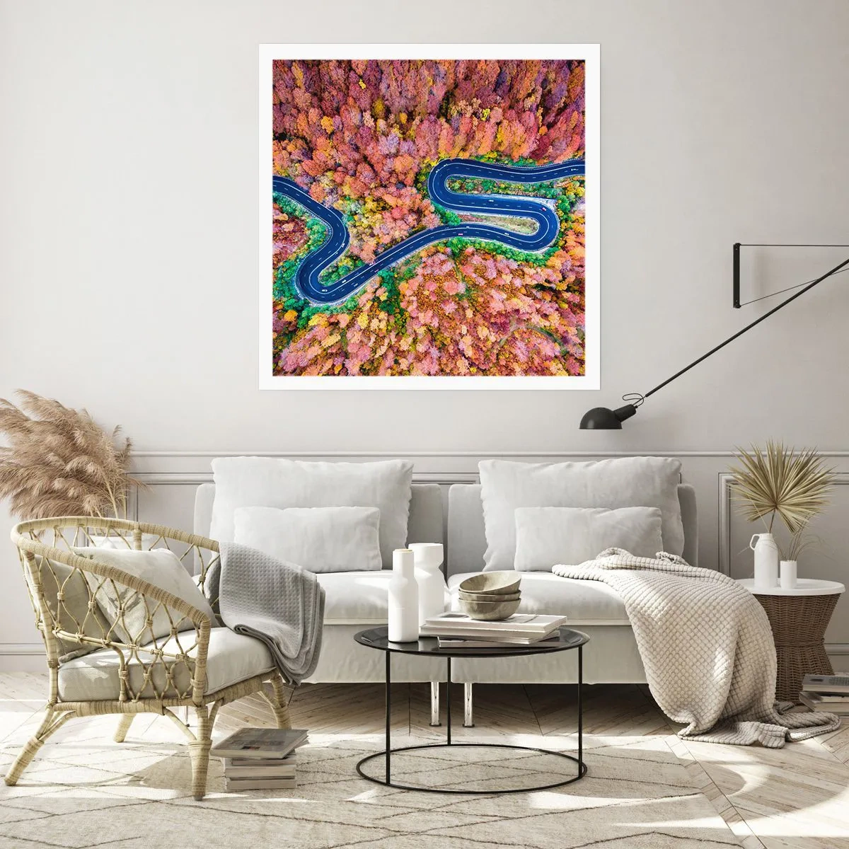 Affiche - Poster - Route sinueuse à travers la forêt - 30x30 cm