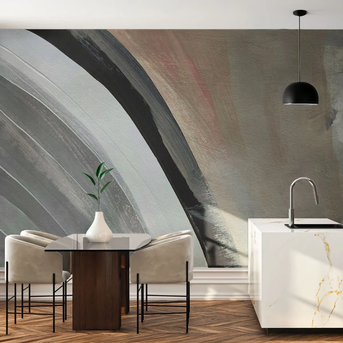 Papier Peint Autocollant Deluxe Sticker - Composition : arc de noir et gris - Abstraction, Morceau, Art moderne - 250x175 cm