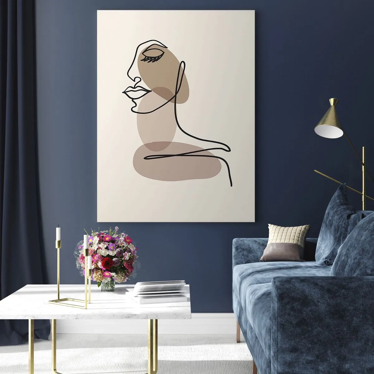 Impression sur verre - Image sur verre - Visage de femme minimaliste avec des taches abstraites - 80x120cm - S'écouter - Décoration murale moderne pour le salon et la chambre ARTTOR