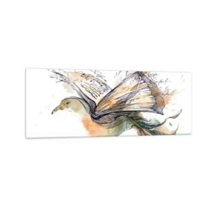 Impression sur verre - Image sur verre - Aquarelle artistique d'un oiseau avec un livre comme ailes - 140x50cm - Sur les ailes de la poésie - Décoration murale moderne pour le salon et la chambre ARTTOR